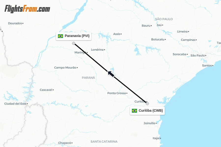 Flights from Curitiba to Paranavia route map