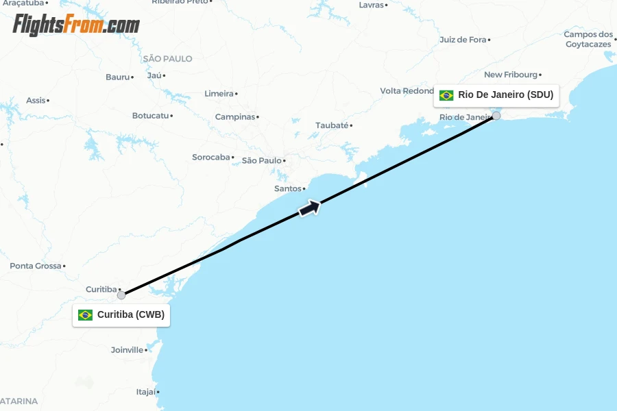 Flights from Curitiba to Rio De Janeiro route map