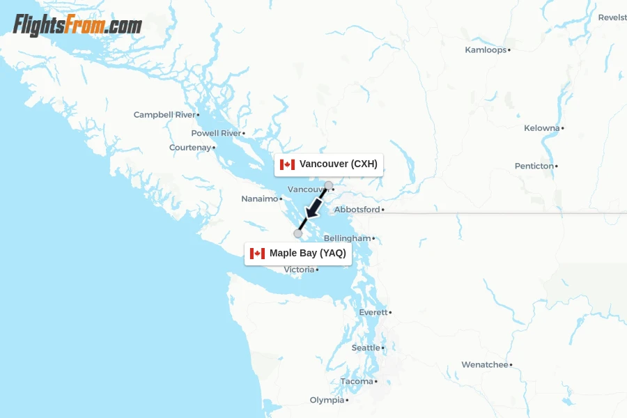 Flights from Vancouver to Maple Bay route map