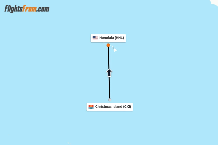 Flights from Christmas Island to Honolulu route map