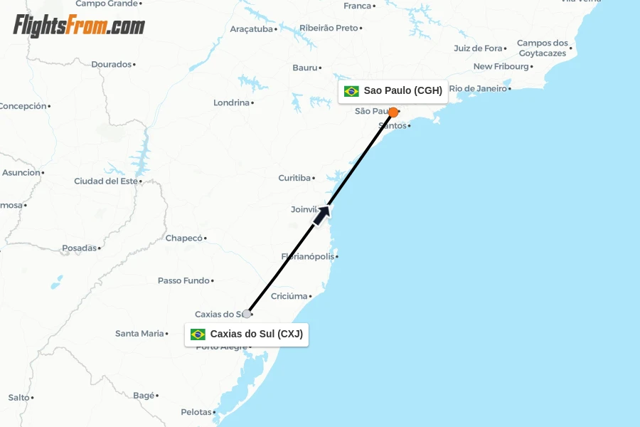 Flights from Caxias do Sul to Sao Paulo route map