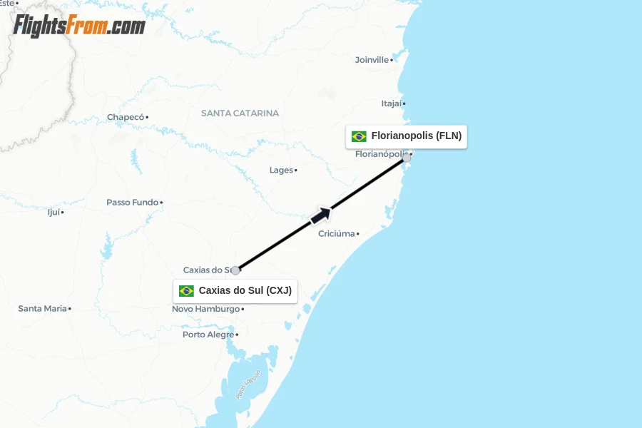 Flights from Caxias do Sul to Florianopolis route map