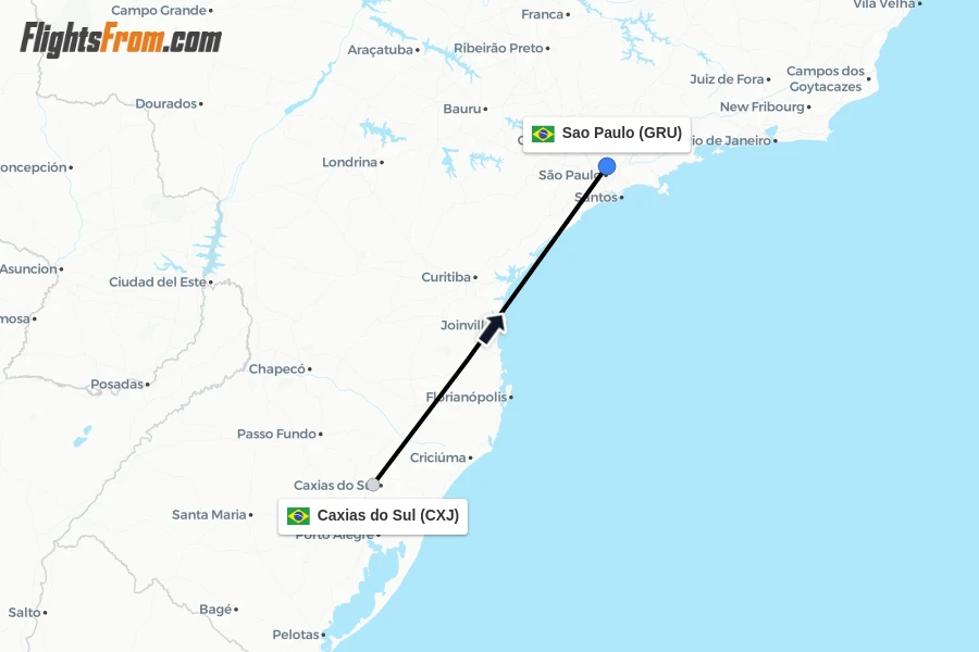 Flights from Caxias do Sul to Sao Paulo route map