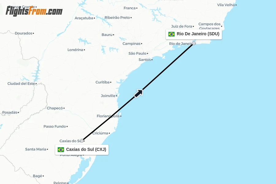 Flights from Caxias do Sul to Rio De Janeiro route map