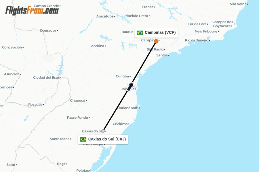 Flights from Caxias do Sul to Campinas route map