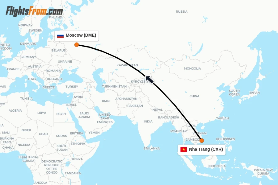 Flights from Nha Trang to Moscow route map