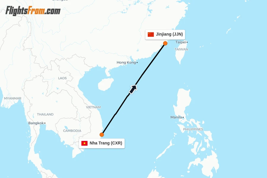 Flights from Nha Trang to Jinjiang route map