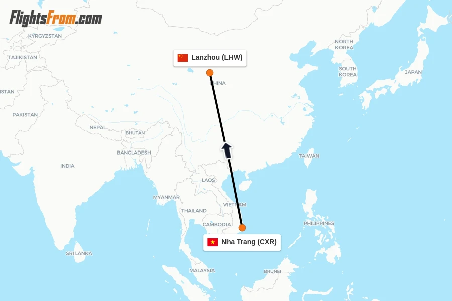 Flights from Nha Trang to Lanzhou route map