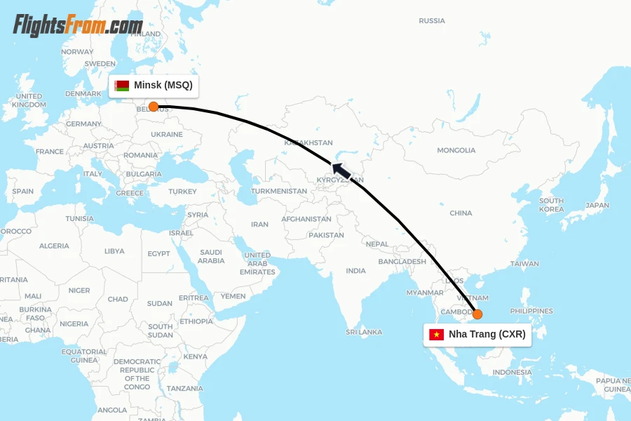 Flights from Nha Trang to Minsk route map