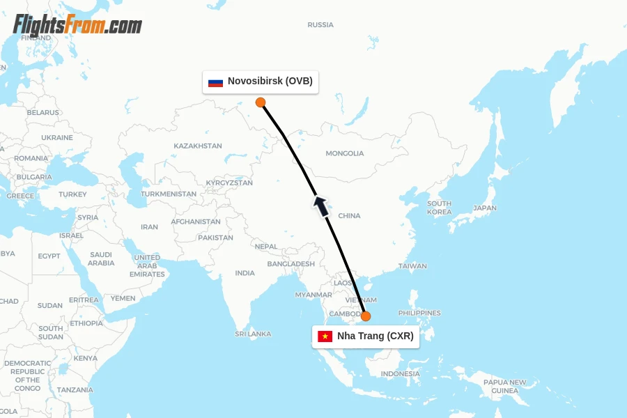 Flights from Nha Trang to Novosibirsk route map