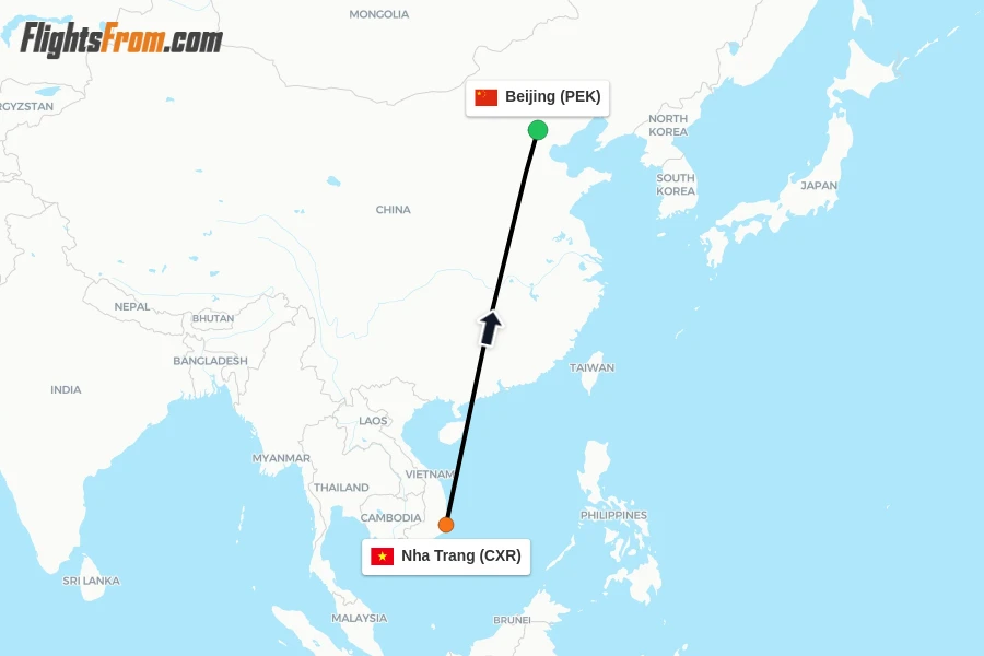 Flights from Nha Trang to Beijing route map