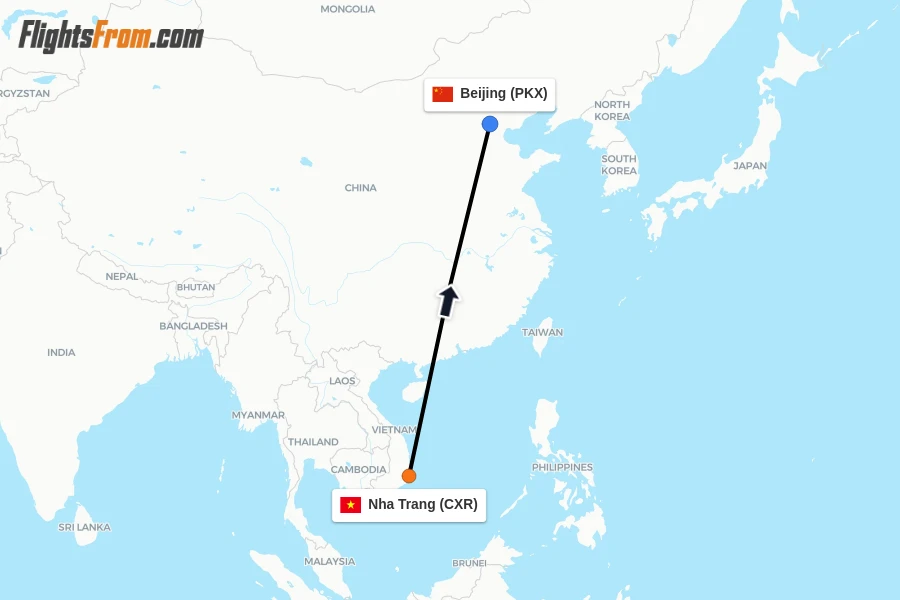 Flights from Nha Trang to Beijing route map