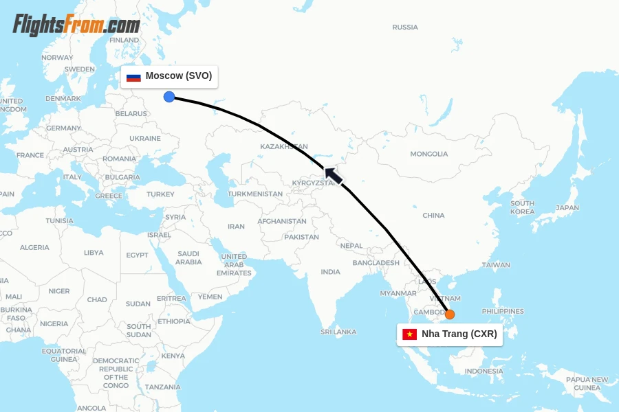 Flights from Nha Trang to Moscow route map