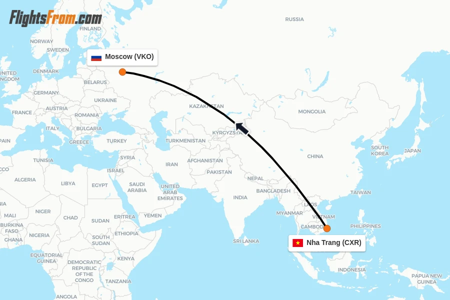 Flights from Nha Trang to Moscow route map