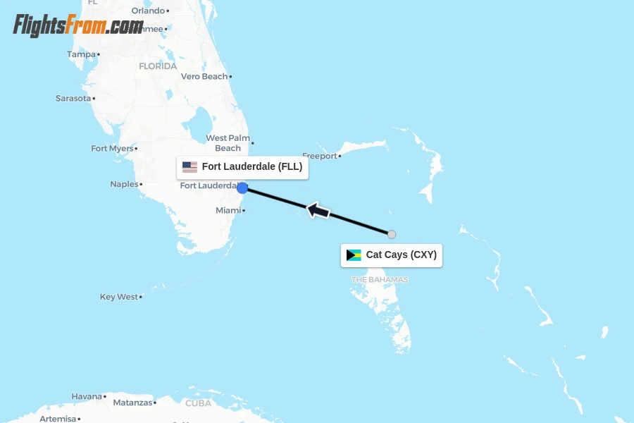 Flights from Cat Cays to Fort Lauderdale route map