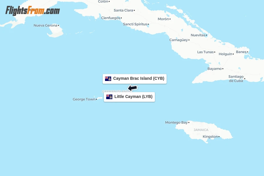 Flights from Cayman Brac Island to Little Cayman route map