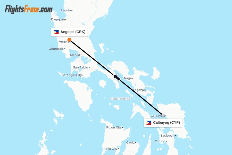 Flights from Calbayog to Angeles route map