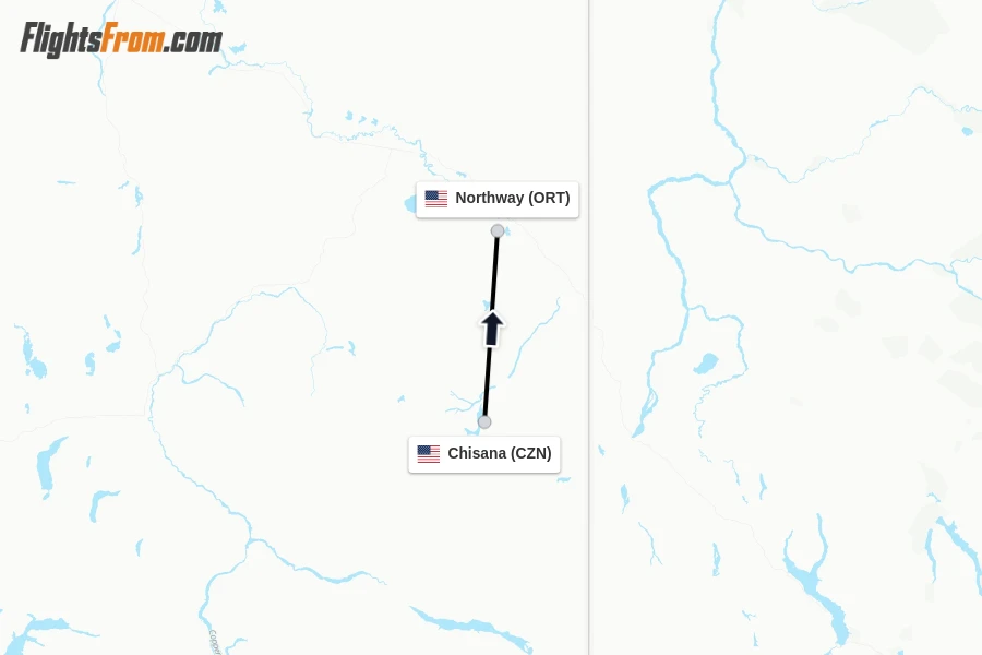 Flights from Chisana to Northway route map