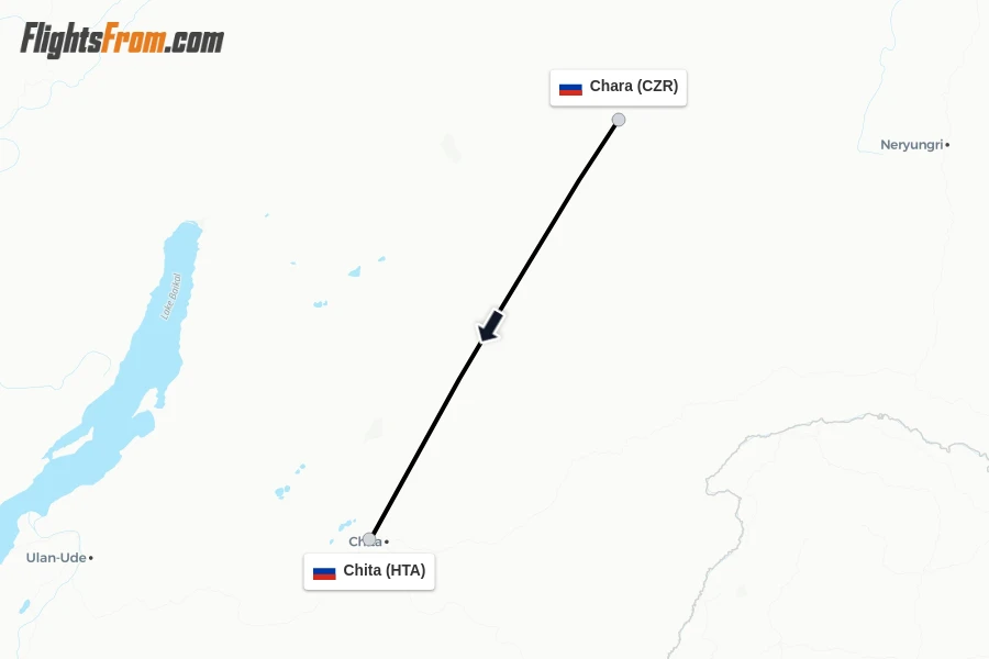Flights from Chara to Chita route map