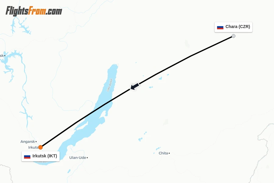 Flights from Chara to Irkutsk route map