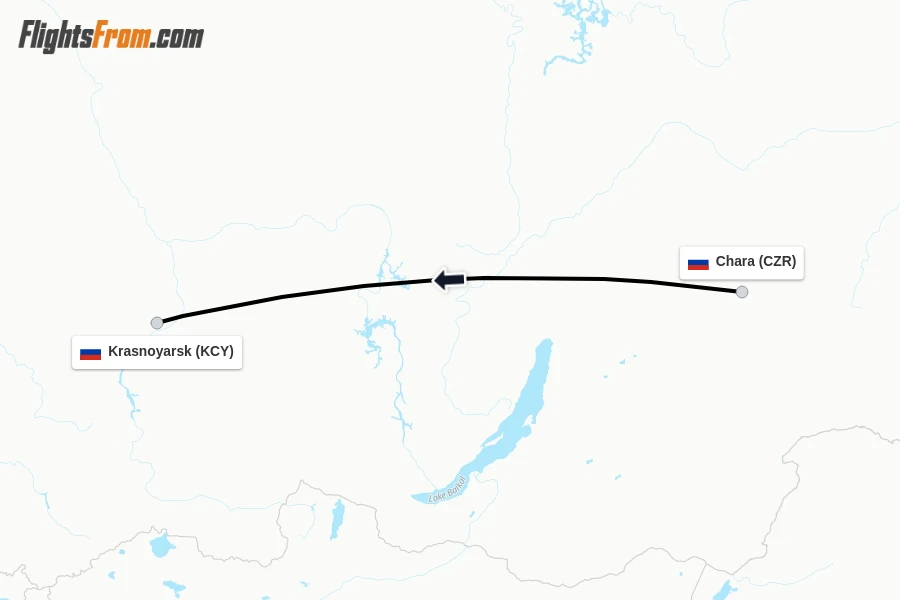 Flights from Chara to Krasnoyarsk route map