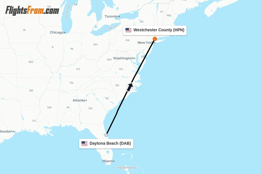 Flights from Daytona Beach to Westchester County route map