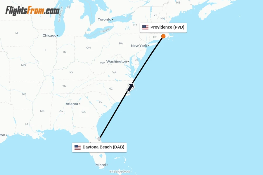 Flights from Daytona Beach to Providence route map