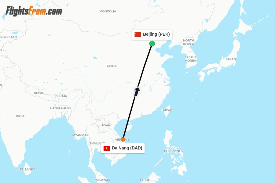 Flights from Da Nang to Beijing route map