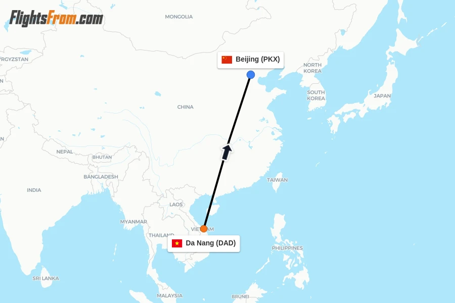 Flights from Da Nang to Beijing route map