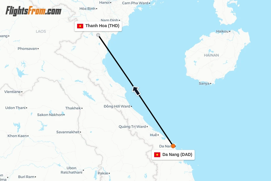Flights from Da Nang to Thanh Hoa route map