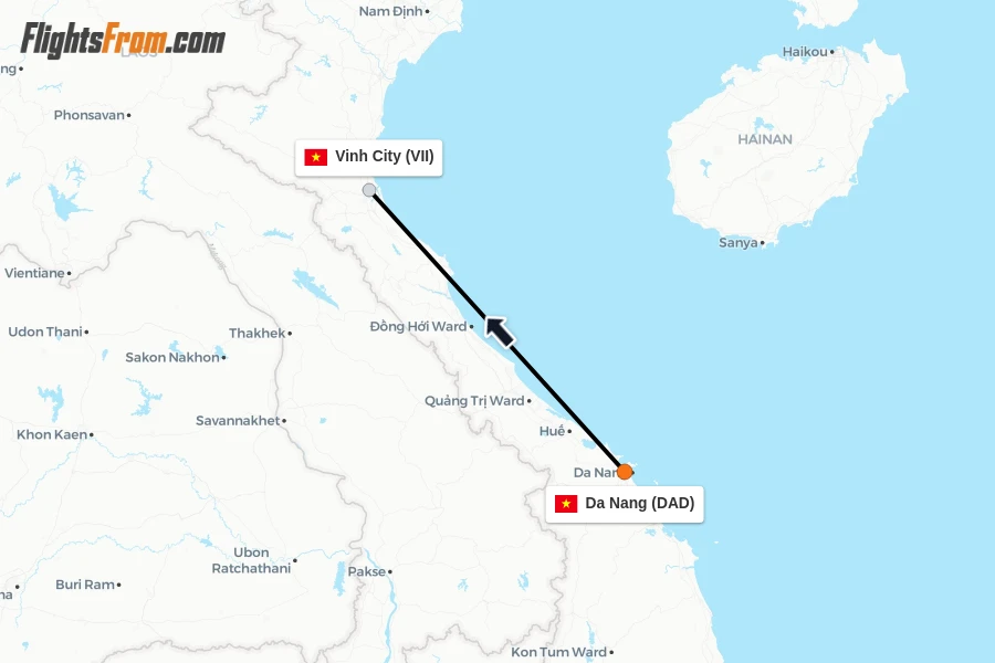 Flights from Da Nang to Vinh City route map