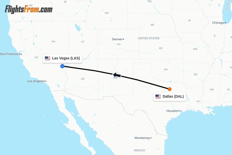 Flights from Dallas to Las Vegas route map