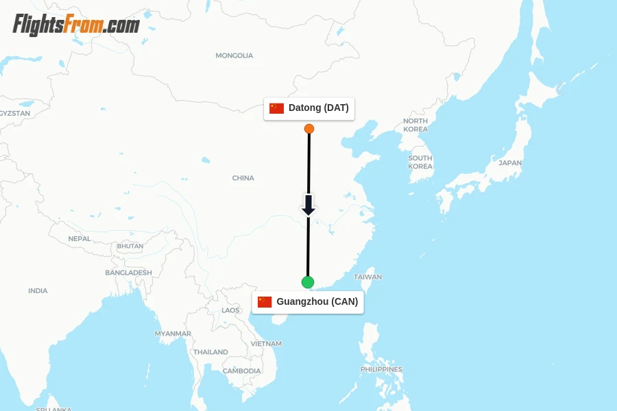 Flights from Datong to Guangzhou route map