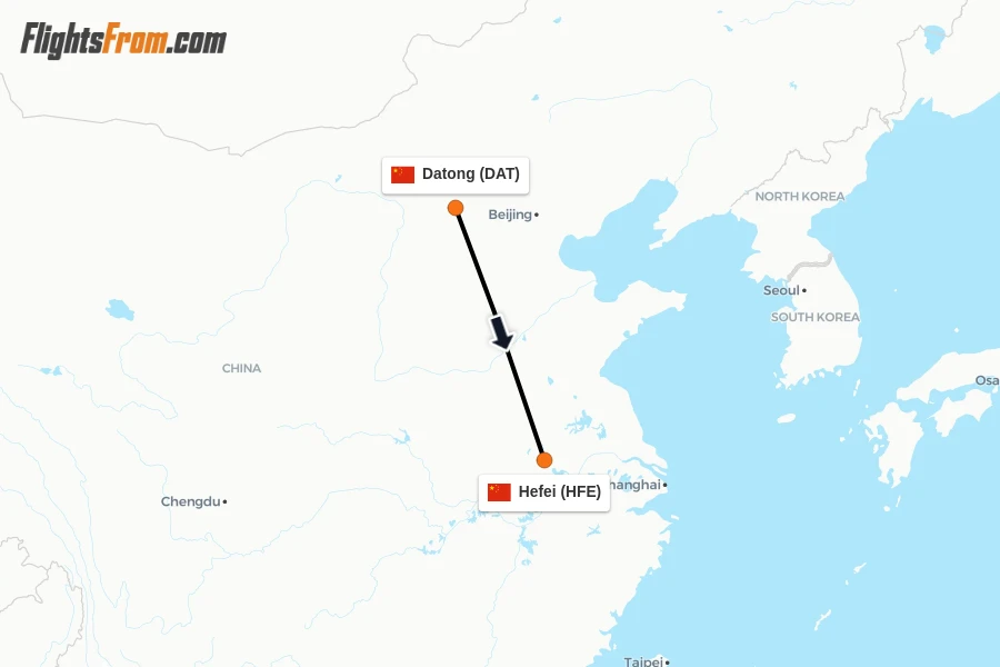 Flights from Datong to Hefei route map