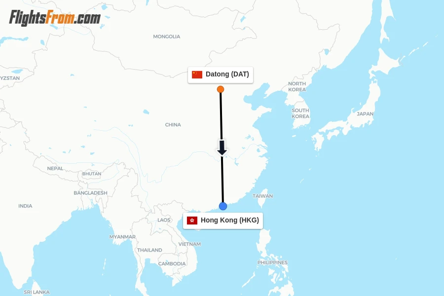 Flights from Datong to Hong Kong route map