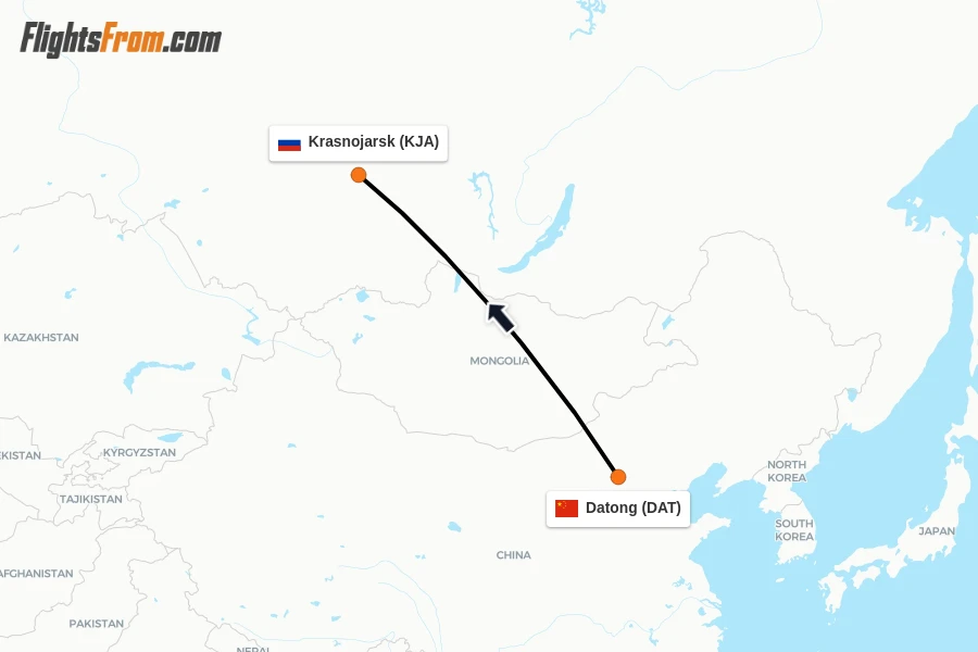 Flights from Datong to Krasnojarsk route map