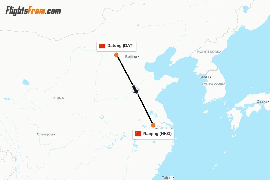 Flights from Datong to Nanjing route map