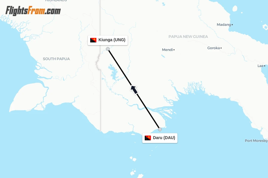 Flights from Daru to Kiunga route map