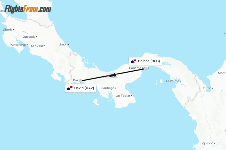Flights from David to Balboa route map