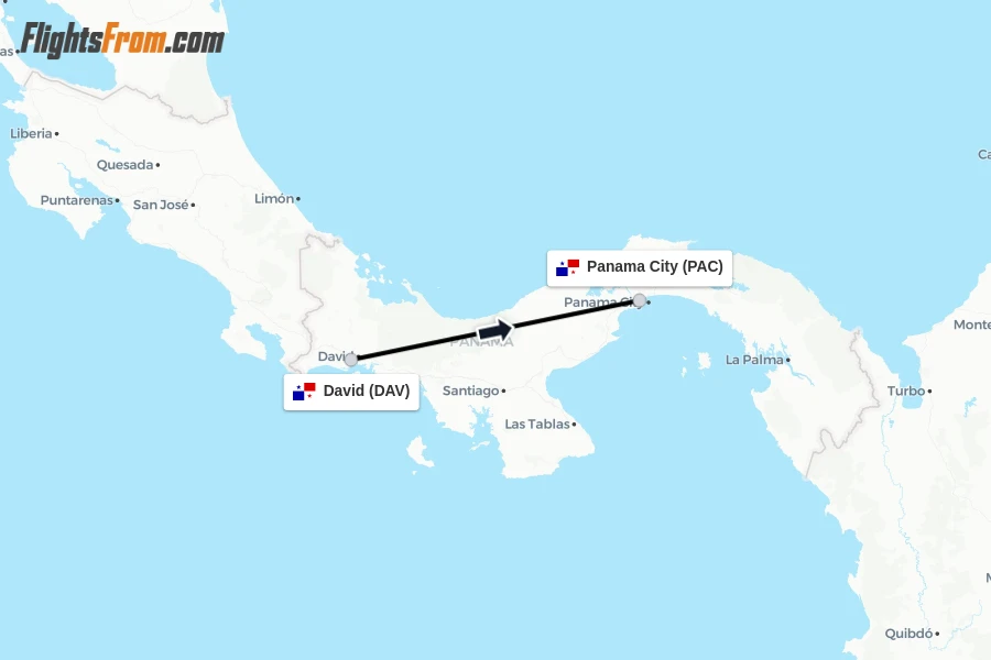 Flights from David to Panama City route map