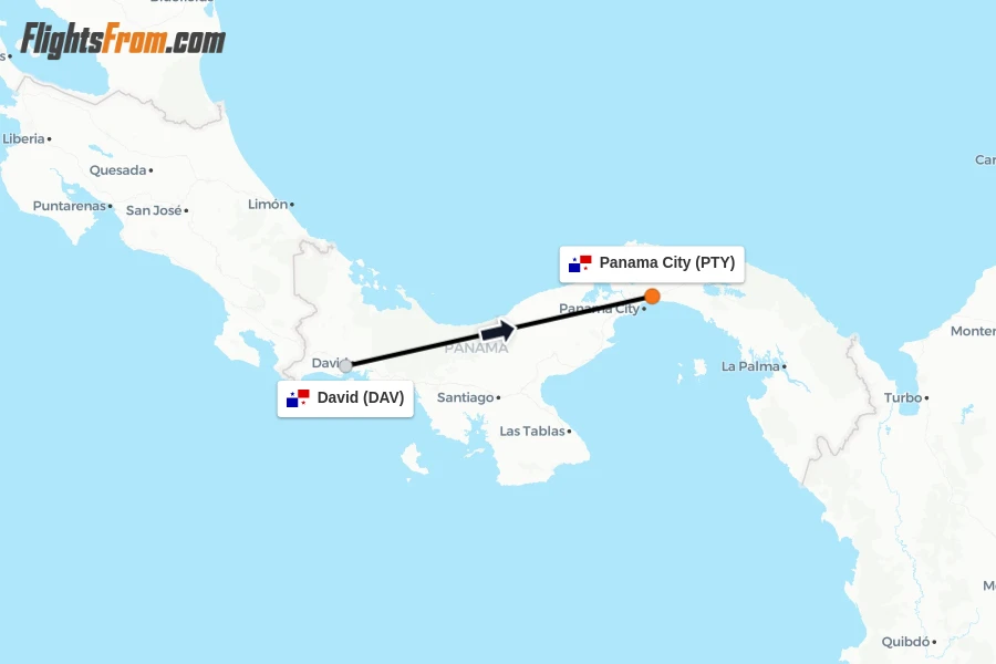 Flights from David to Panama City route map