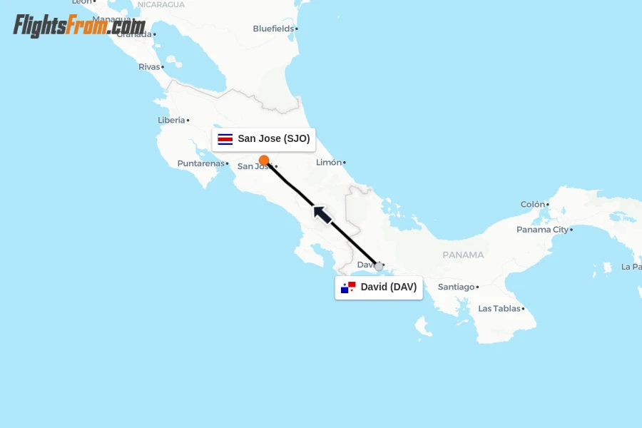 Flights from David to San Jose route map