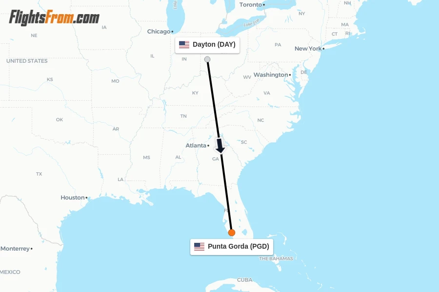 Flights from Dayton to Punta Gorda route map