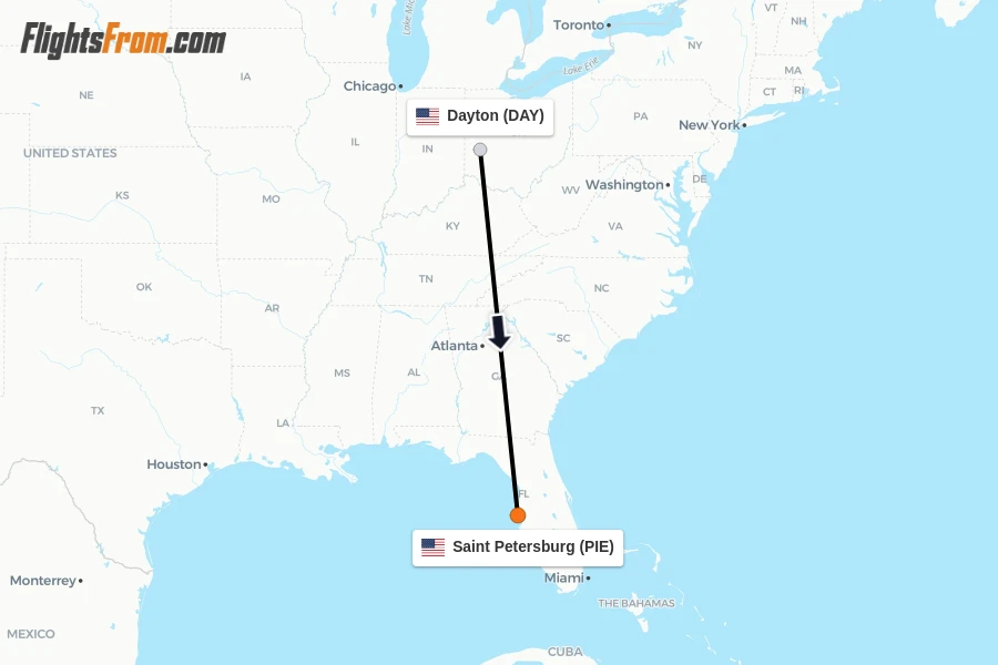 Flights from Dayton to Saint Petersburg route map