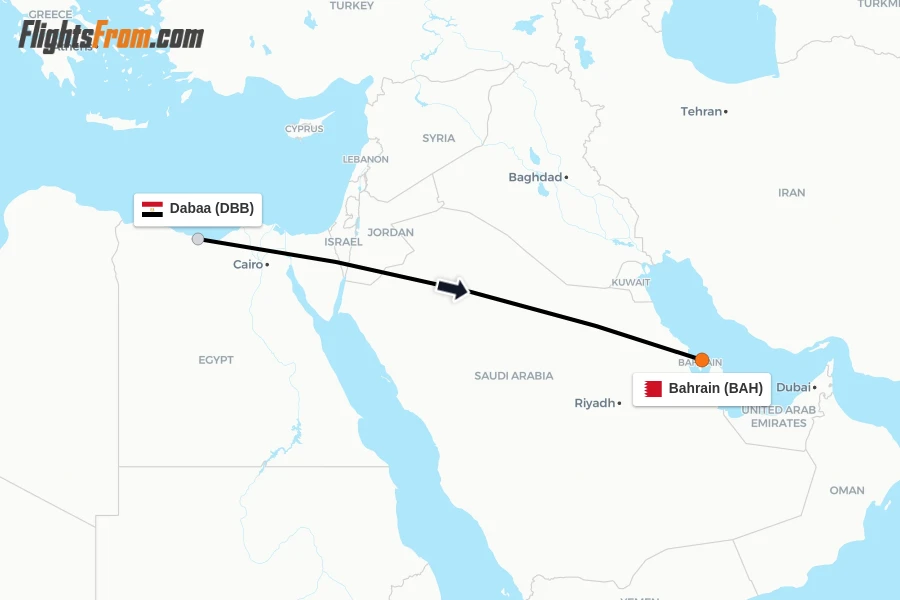 Flights from Dabaa to Bahrain route map