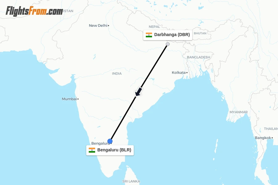 Flights from Darbhanga to Bengaluru route map