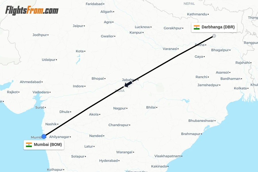 Flights from Darbhanga to Mumbai route map