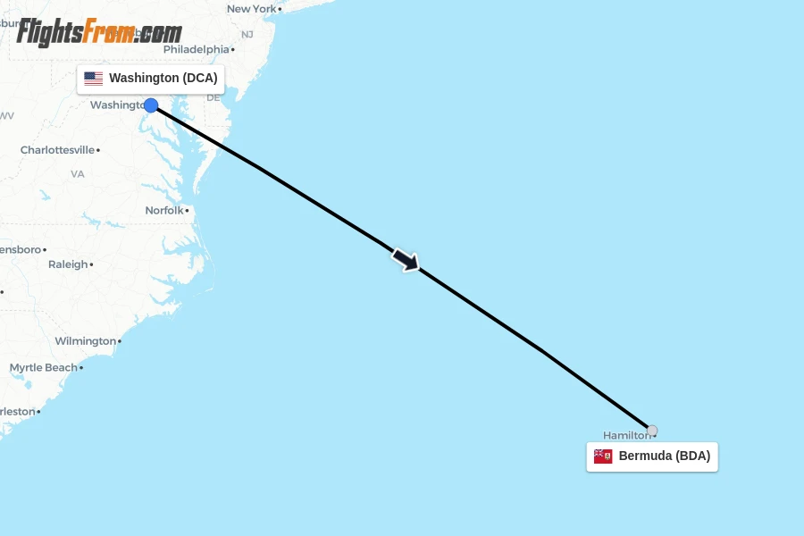 Flights from Washington to Bermuda route map