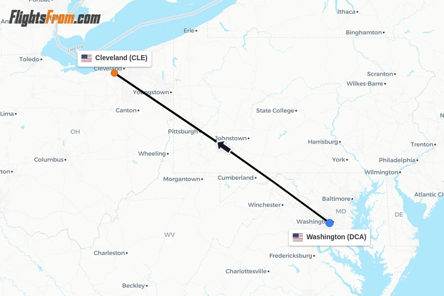 Flights from Washington to Cleveland route map