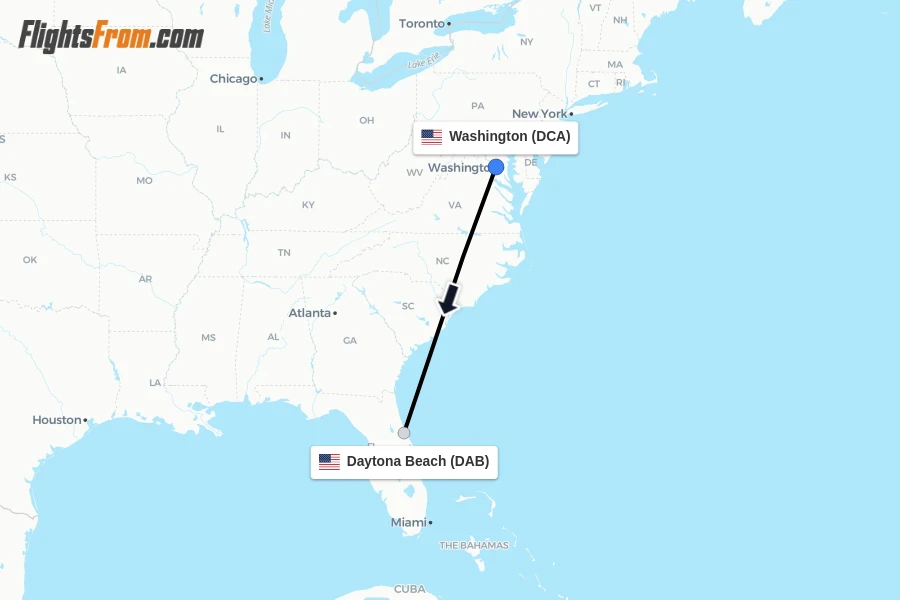Flights from Washington to Daytona Beach route map